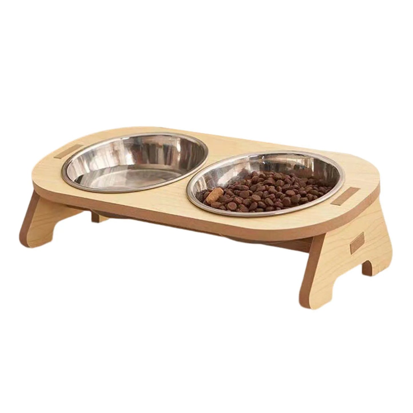 Elevated Feast: Stainless Steel Pet Bowls with Wooden Stand