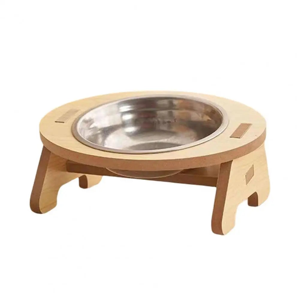 Elevated Feast: Stainless Steel Pet Bowls with Wooden Stand